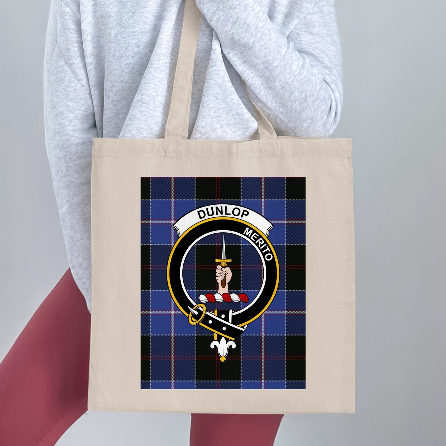 Dunlop clan scottish tartan crest design Tote Bag - Living Stone Gifts