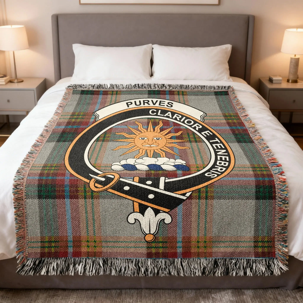 Purves Clan Motto Clarior E Tenebris Tartan Blanket