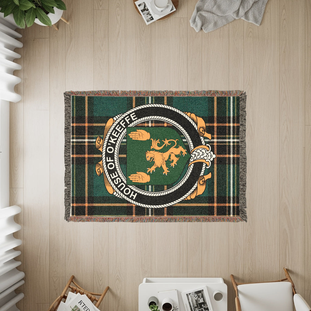 O'Keeffe Irish heritage woven throw with family crest emblem