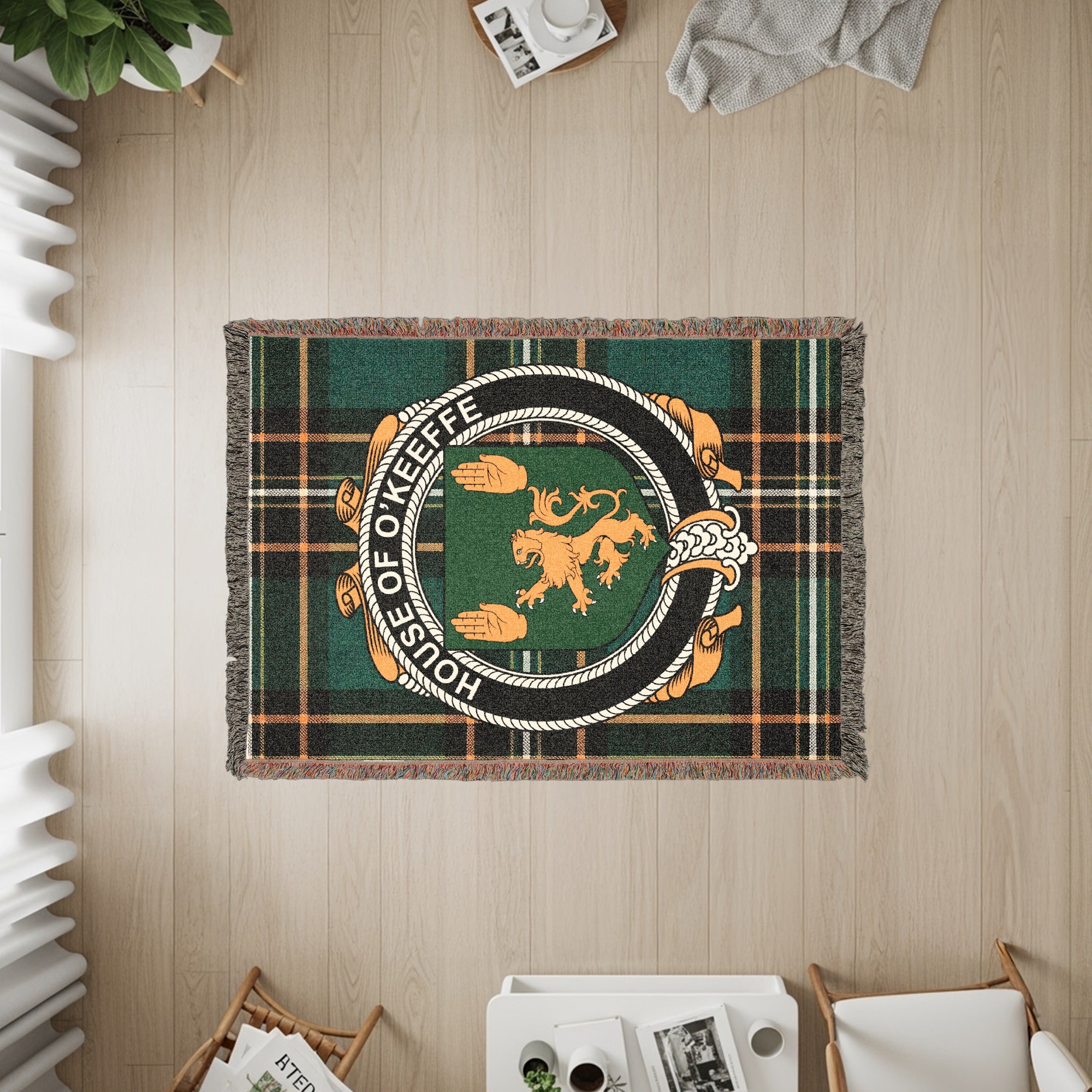 O'Keeffe Irish heritage woven throw with family crest emblem