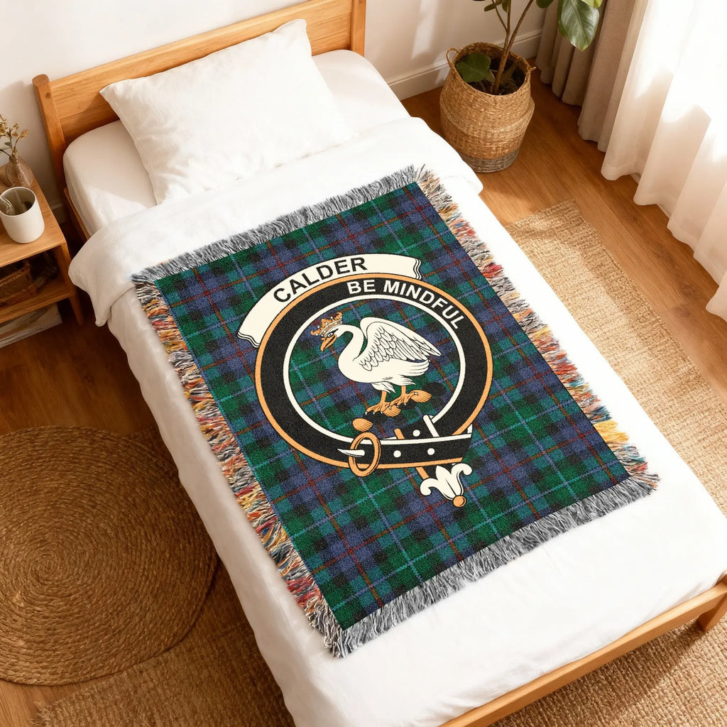 Calder be mindful crest tartan woven blanket — full view