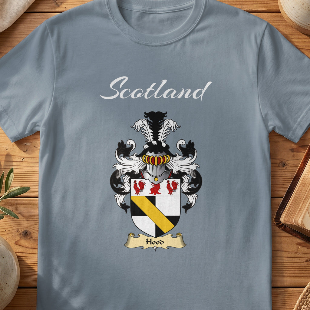 Hood Scottish family shield T-shirt in Stone Blue