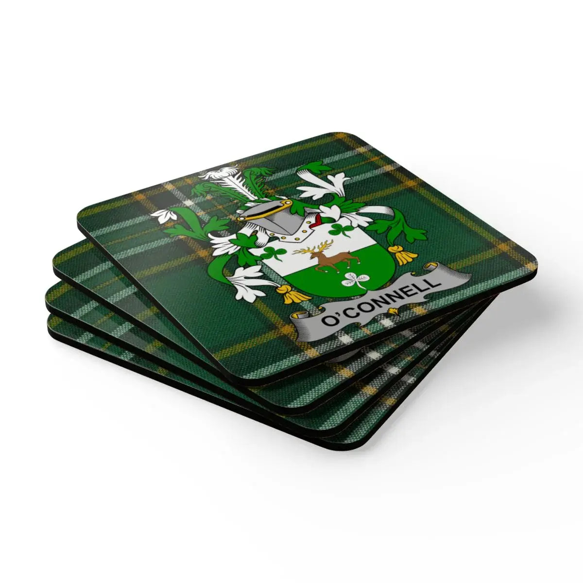 Green Plaid Family Crest O'Connell Coasters product type