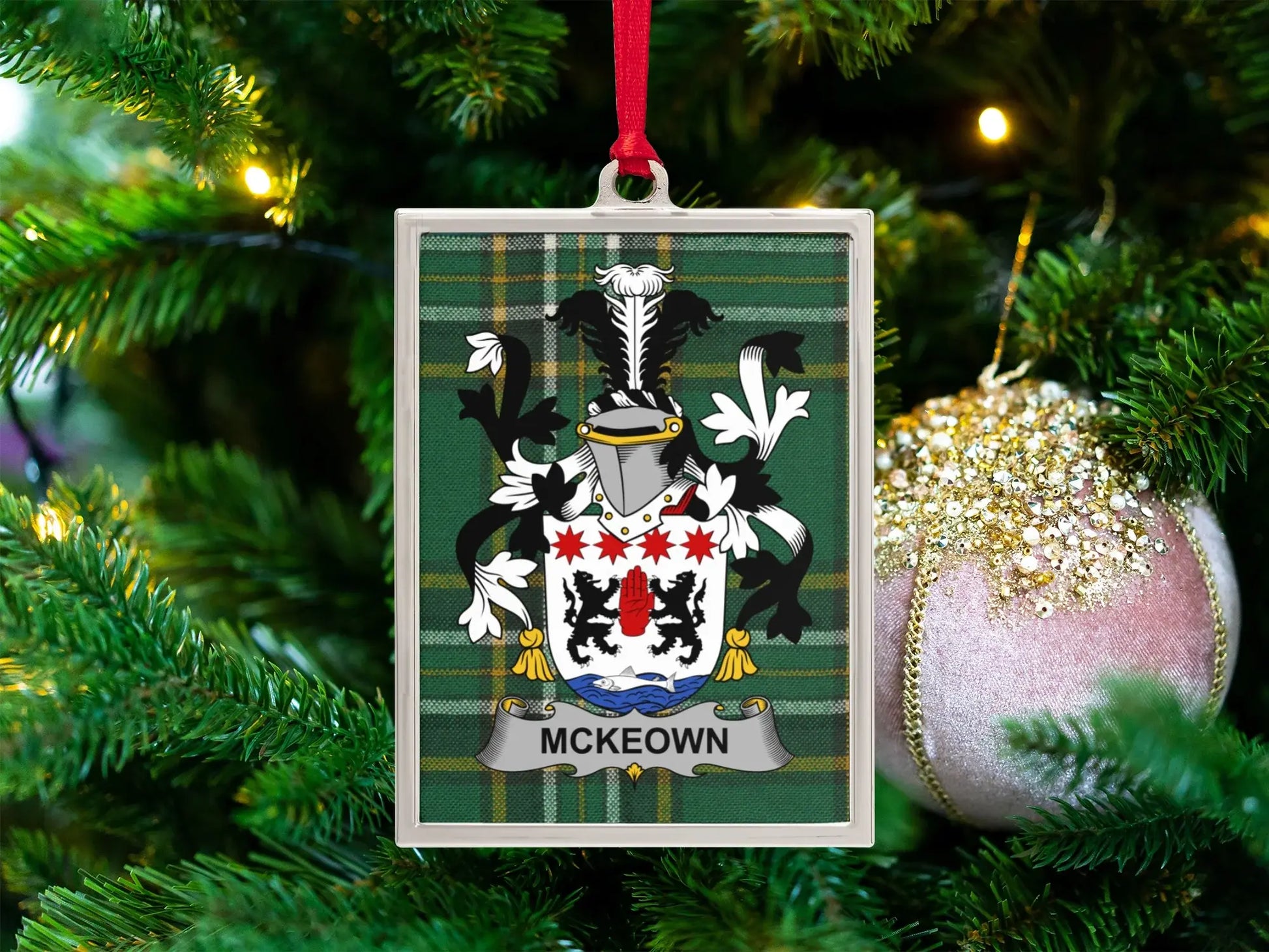 McKeown Family Crest Plaid Christmas Ornament product