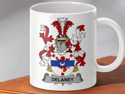 Delaney Surname Irish Family Crest Mug - Celtic Ancestry Gifts