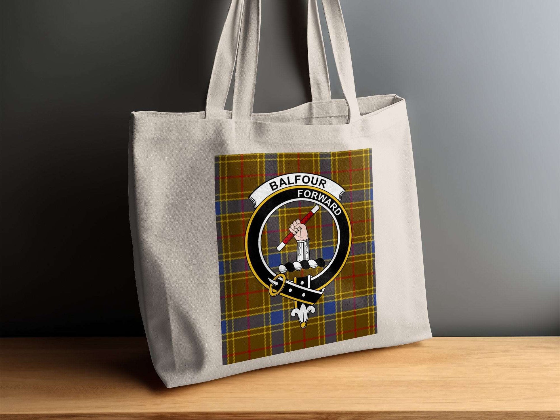 Balfour Clan Scottish Tartan Crest Tote Bag - Living Stone Gifts