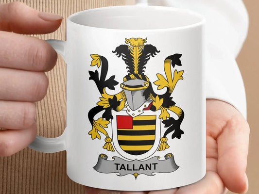 Tallant Family Heraldic Coat of Arms Crest Mug - Celtic Ancestry Gifts