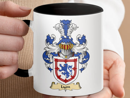 Lyon Scottish Clan Surname Coat of Arms Accent Mug - Living Stone Gifts