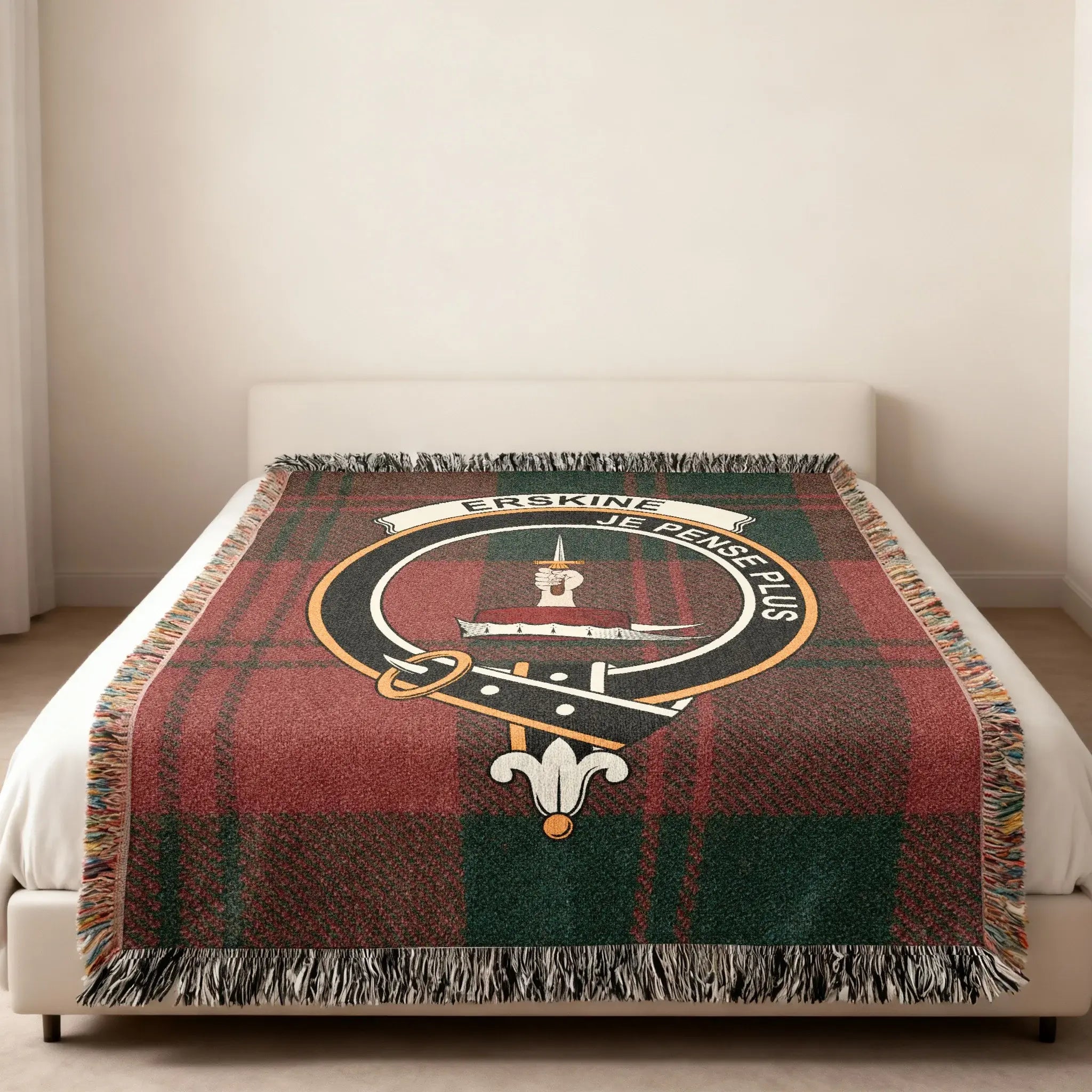 Erskine tartan woven blanket — 80x60 size, heirloom cotton construction with fringe edges