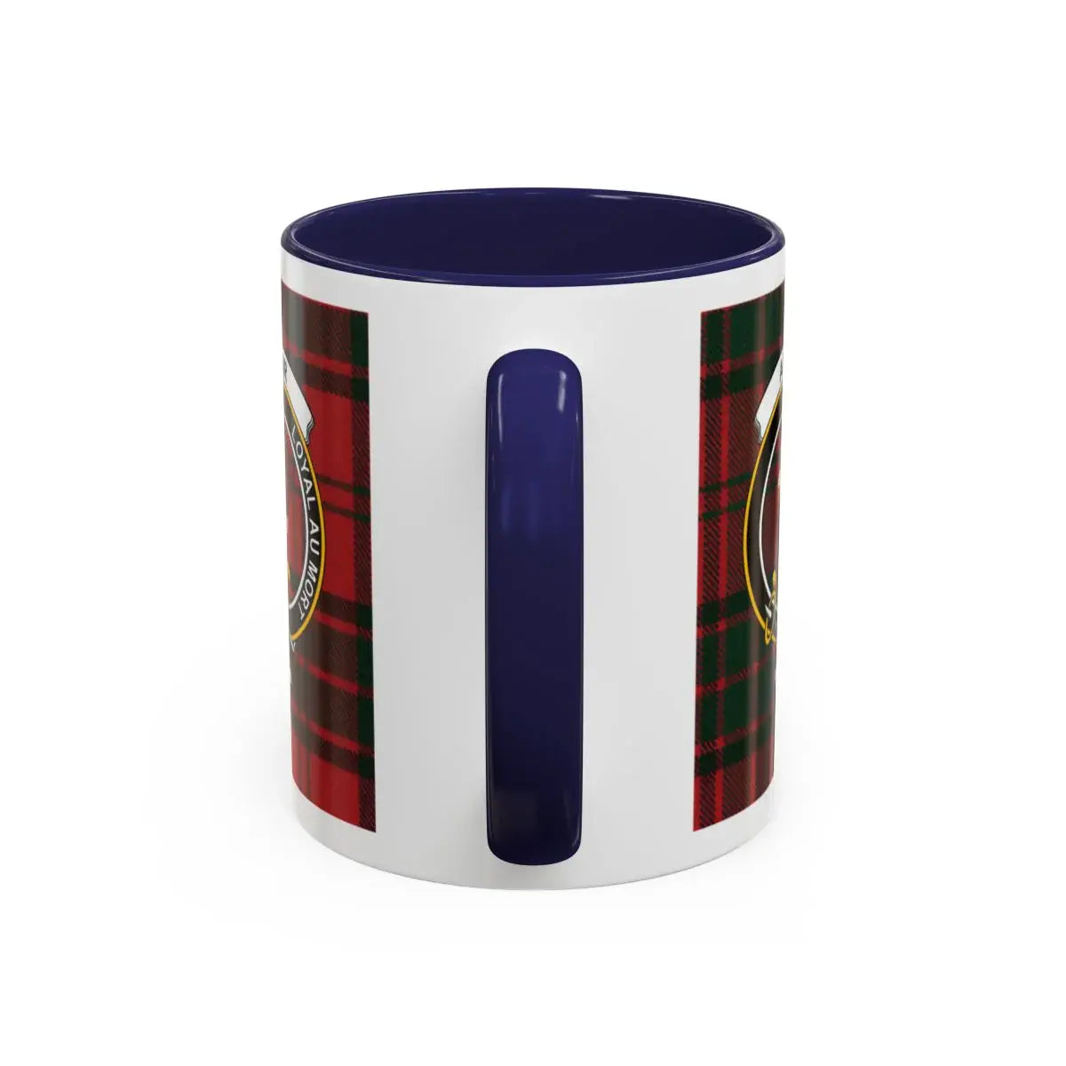 Clan Adair tartan crest accent mug with red handle — 15 oz ceramic Scottish heritage drinkware