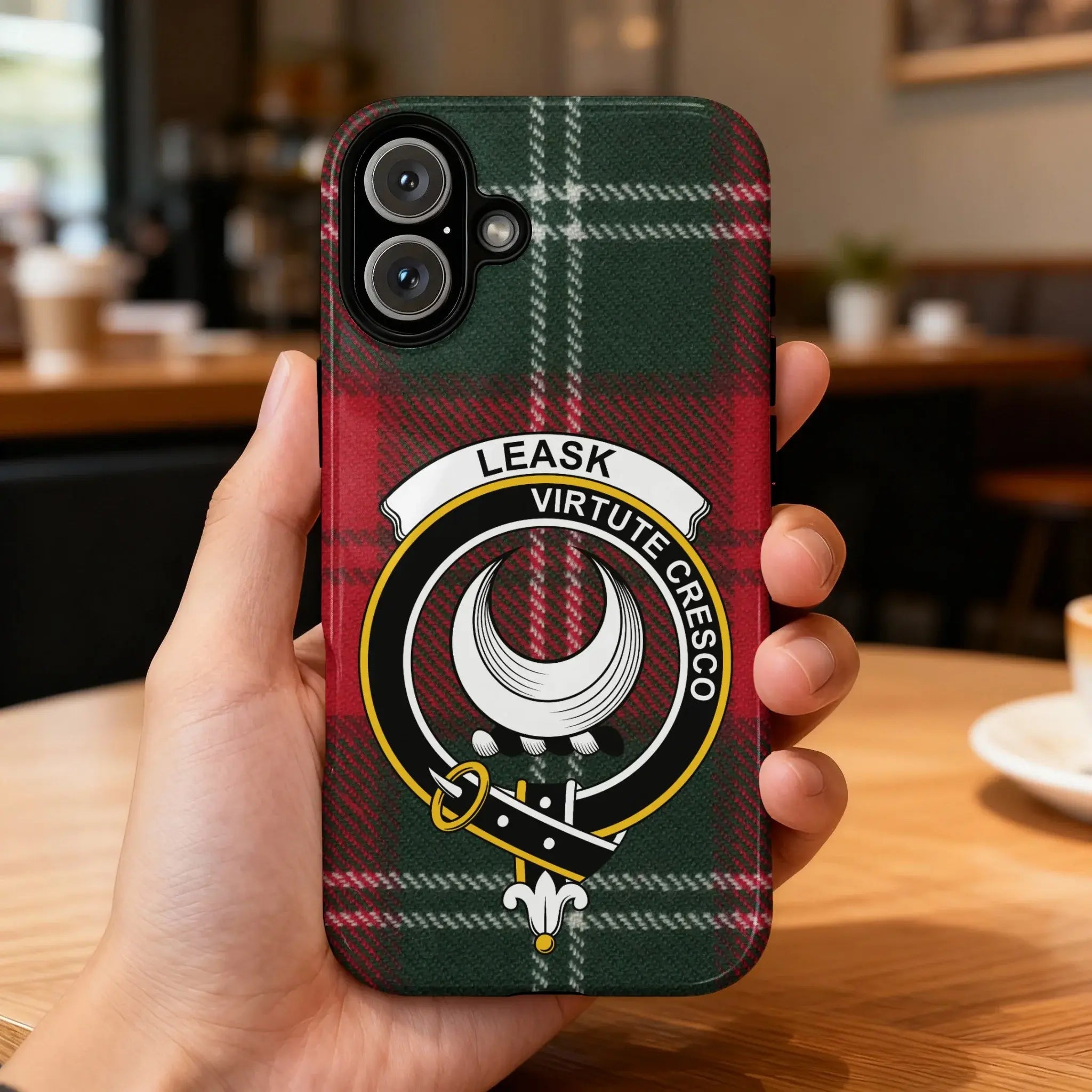 Leask Virtute Cresco Plaid Pattern Phone Case