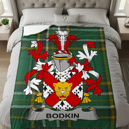 Personalized Family Crest Green Plaid Blanket product