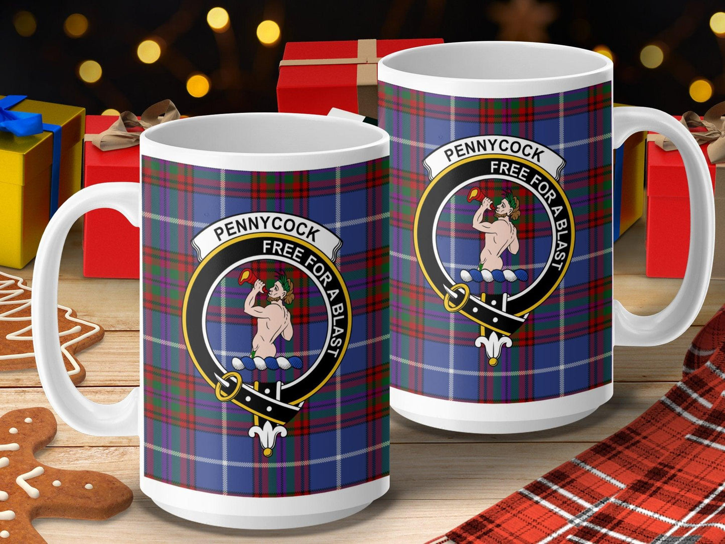 Pennycock Clan Crest Emblazoned Tartan Pattern Mug - Living Stone Gifts