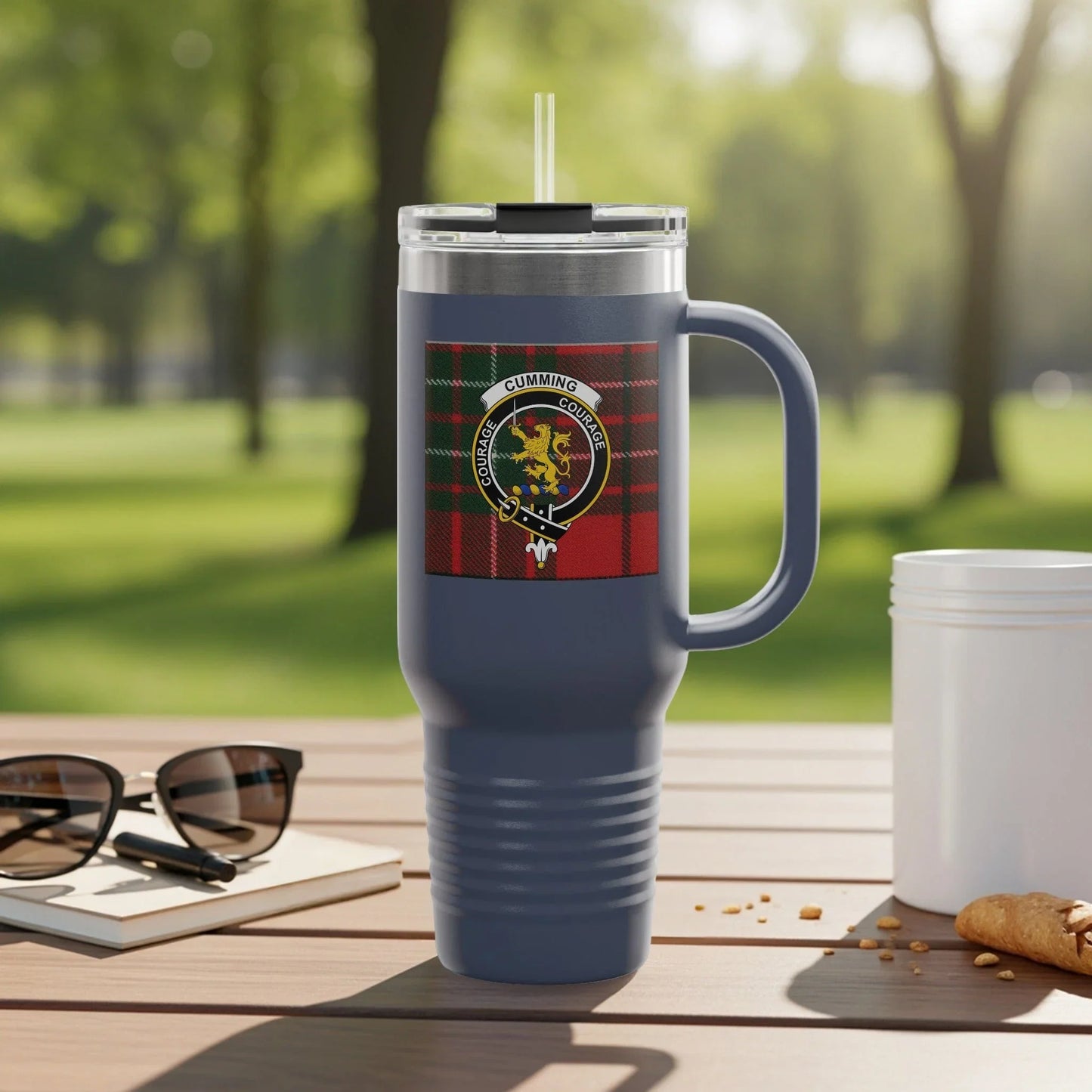 Custom Family Crest Plaid Travel Mug product type
