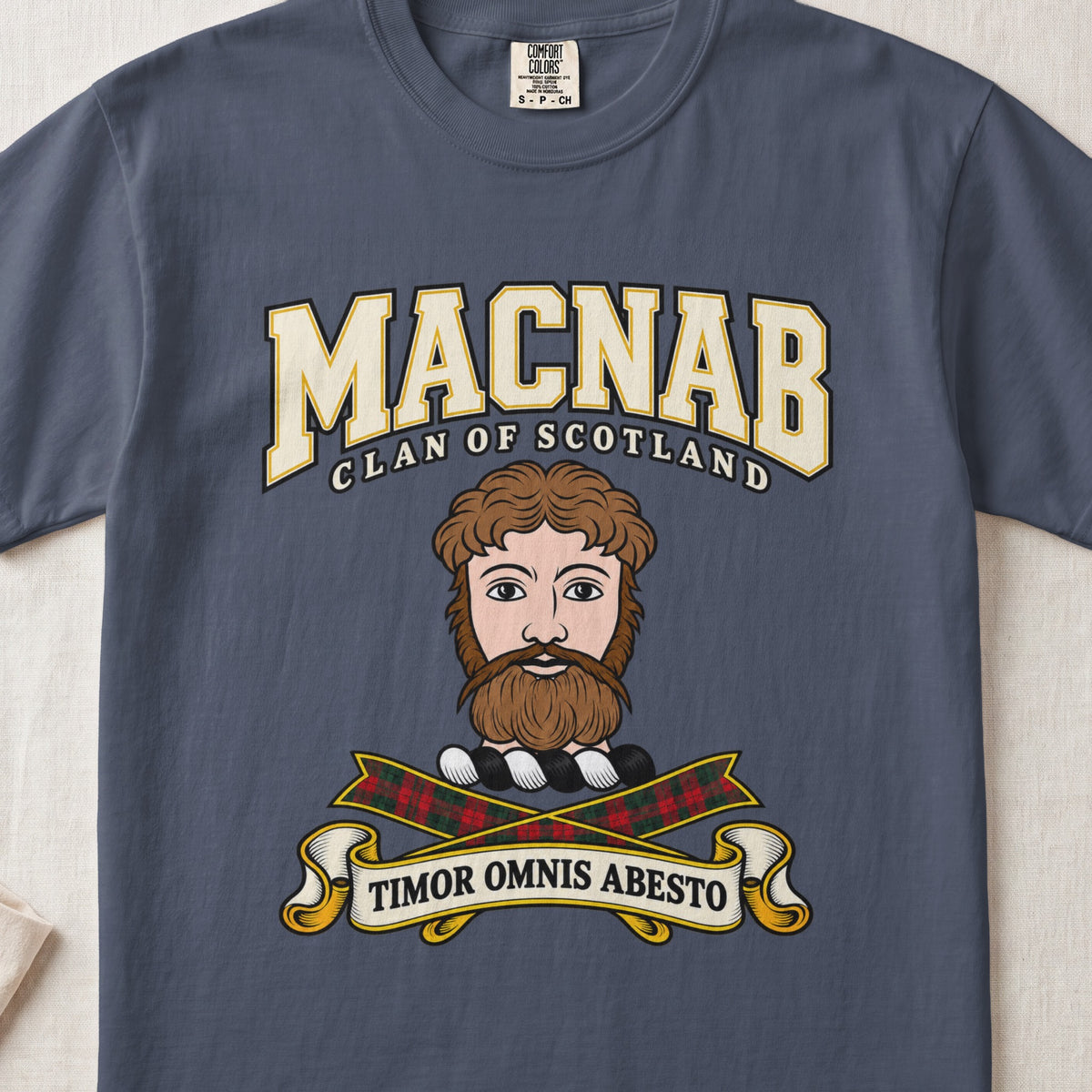 MacNab Scottish clan graphic T-shirt in Midnight, front view