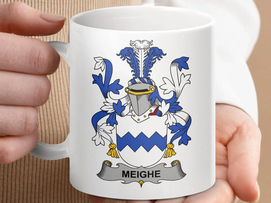 Meighe Surname Irish Family Crest Mug - Celtic Ancestry Gifts