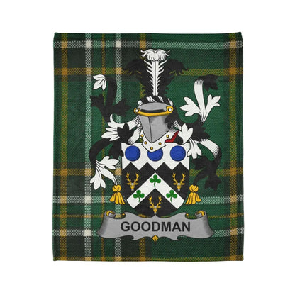 Goodman Family Crest on Green Tartan Blanket product type