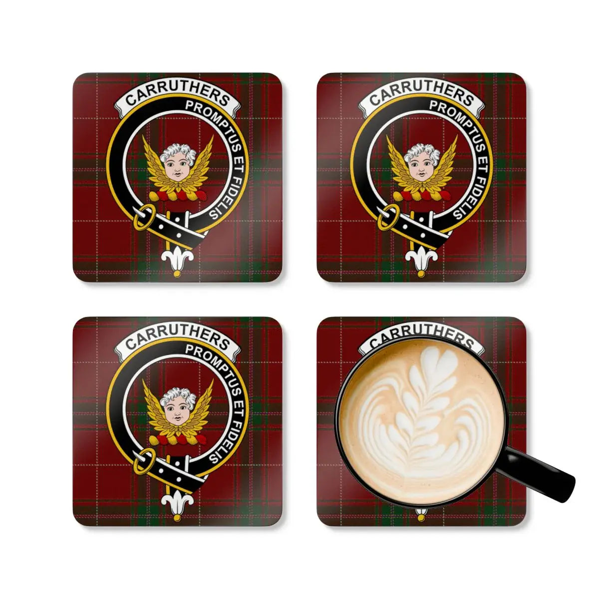 Carruthers Clan Crest Plaid Design Coaster Set product