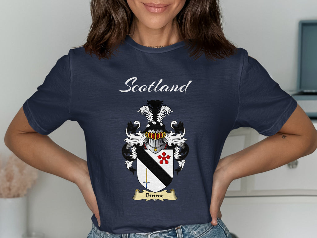 Binnie Scottish family shield design on Navy T-shirt
