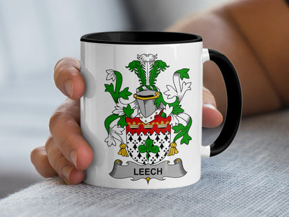 Leech Surname Irish Heraldic Emblem Mug - Living Stone Gifts