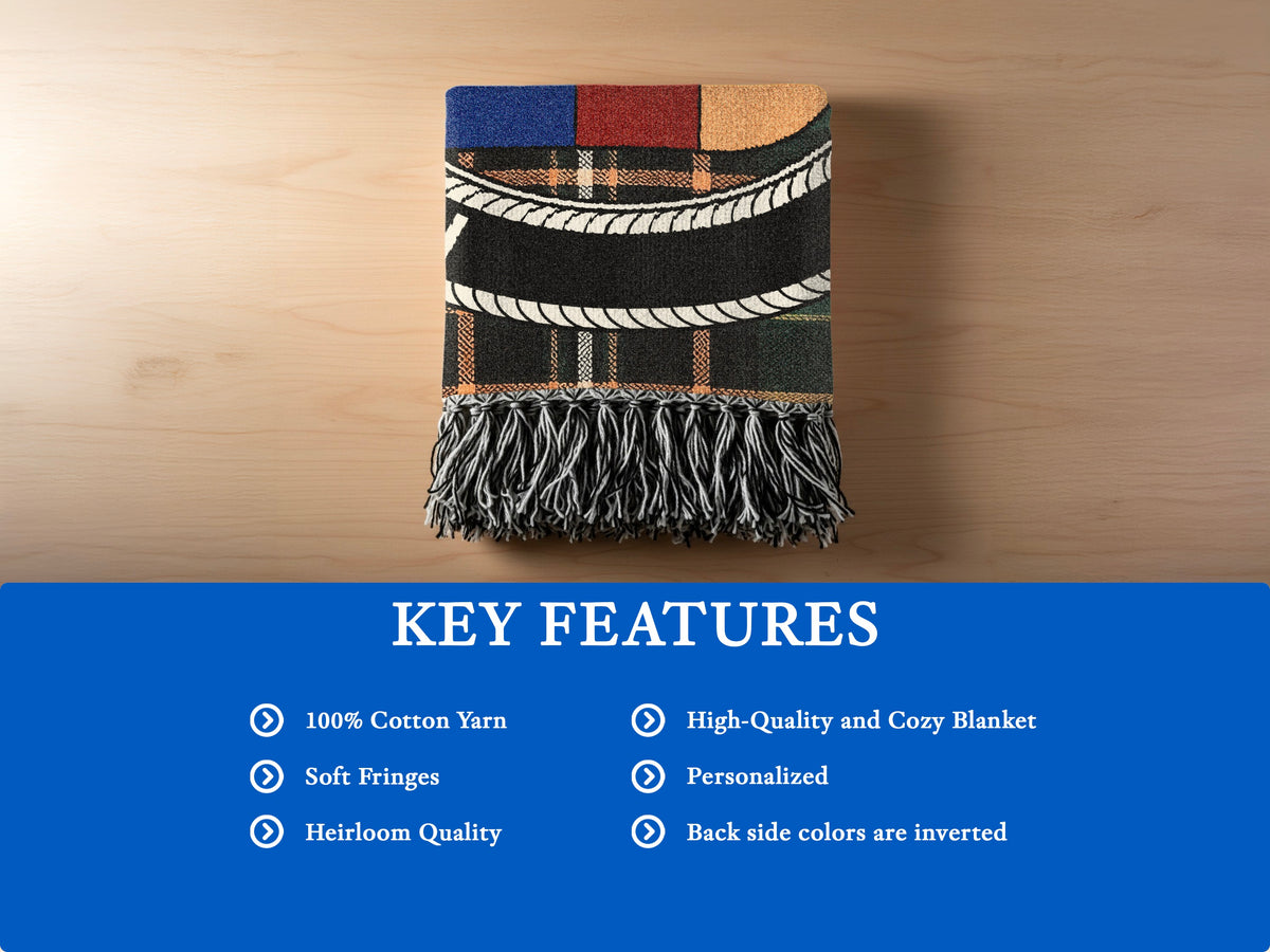 McEvoy cotton woven blanket detail with decorative fringed edges