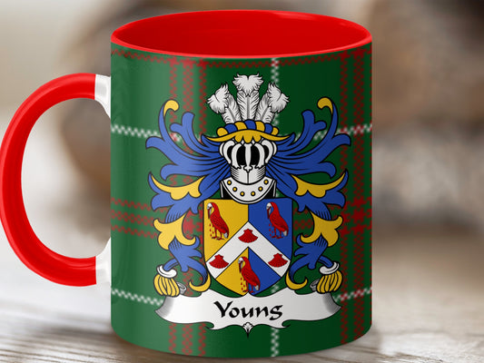 Youngs Welsh Surname Coat of Arms on National Tartan Mug - Living Stone Gifts