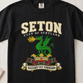Seton Scottish clan graphic T-shirt in Black, front view