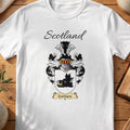 White Gardyne Scottish family shield T-shirt featuring a black boar head on white