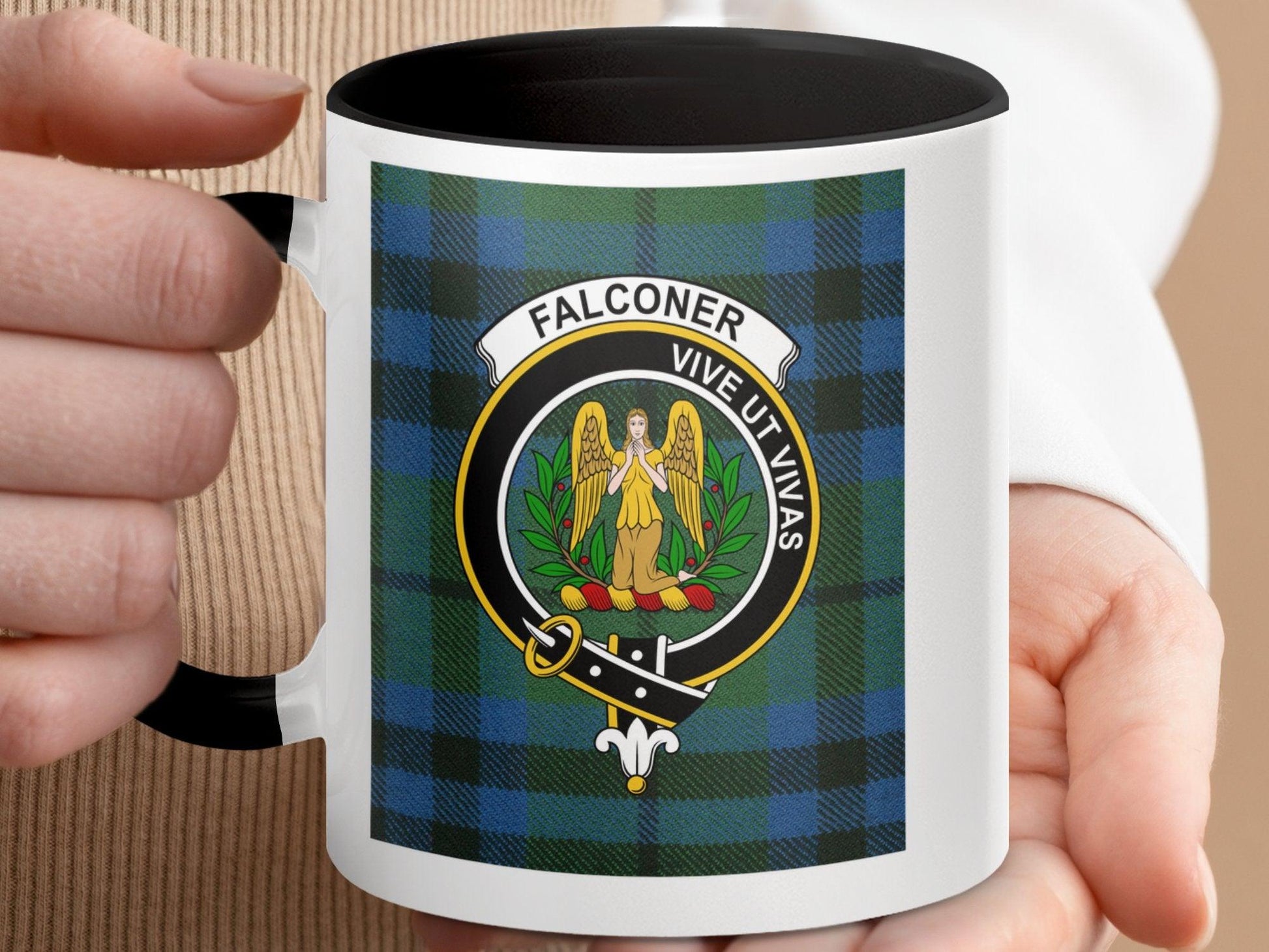 Scottish Tartan Crest Clan Falconer Plaid Pattern Mug - Living Stone Gifts