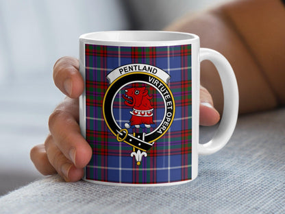 Pentland Clan Crest and Tartan Plaid Design Mug - Living Stone Gifts