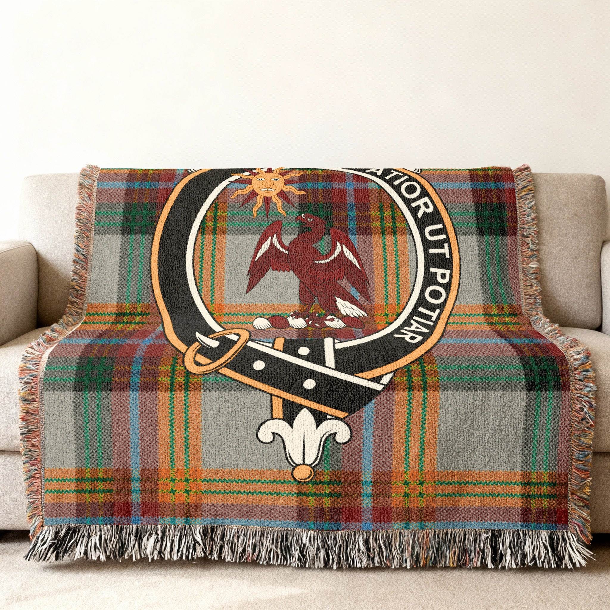 Clan Crest Tartan Blanket with Family Emblem Design