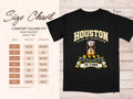 Comfort Colors 1717 size chart in inches with a black Houston clan crest T-shirt preview