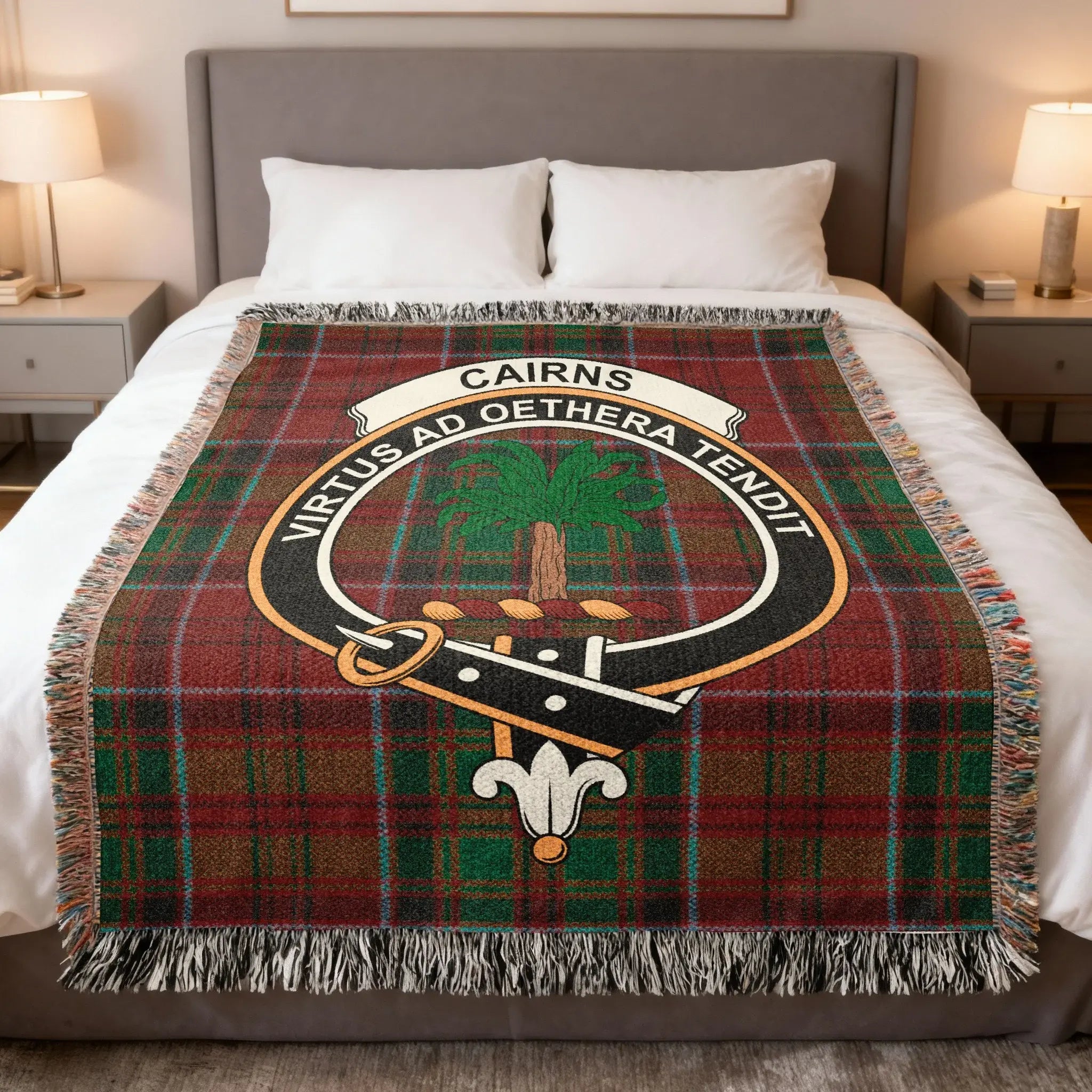 Cairns Clan Tartan Blanket with Crest Design Blanket