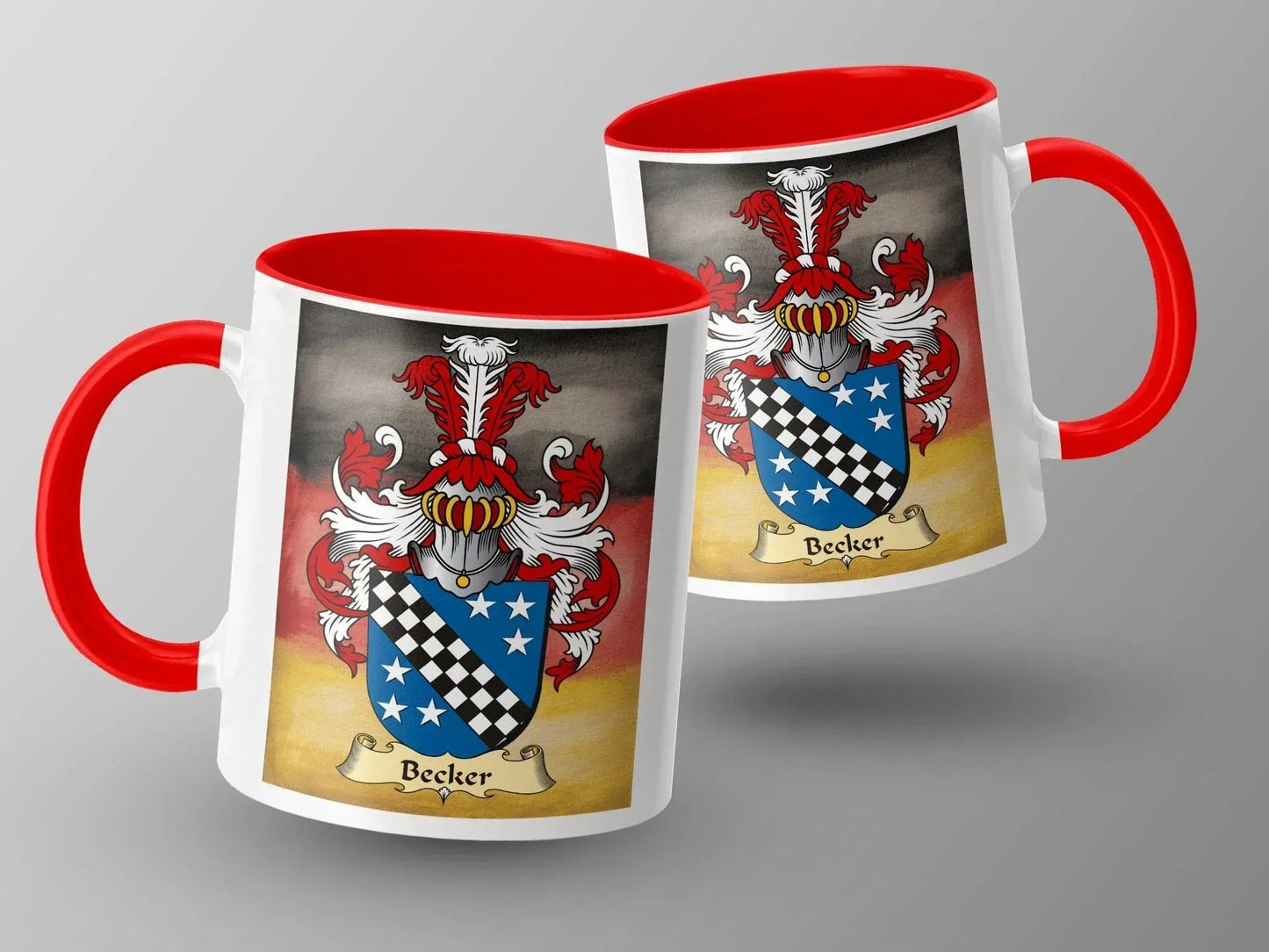 Becker Family Crest Coat of Arms Red Handle Mug product type