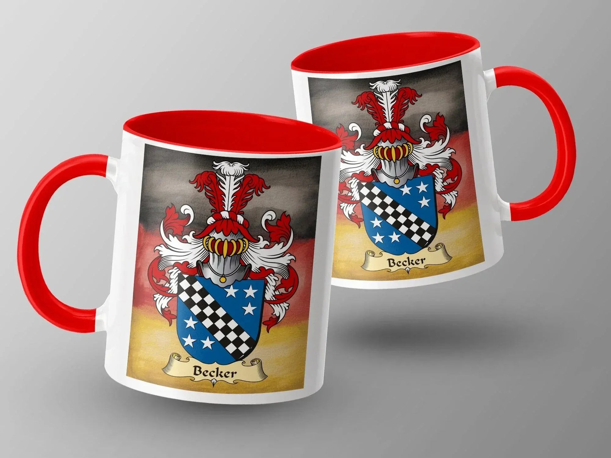 Becker Family Crest Coat of Arms Red Handle Mug product type