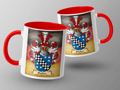 Becker Family Crest Coat of Arms Red Handle Mug product type