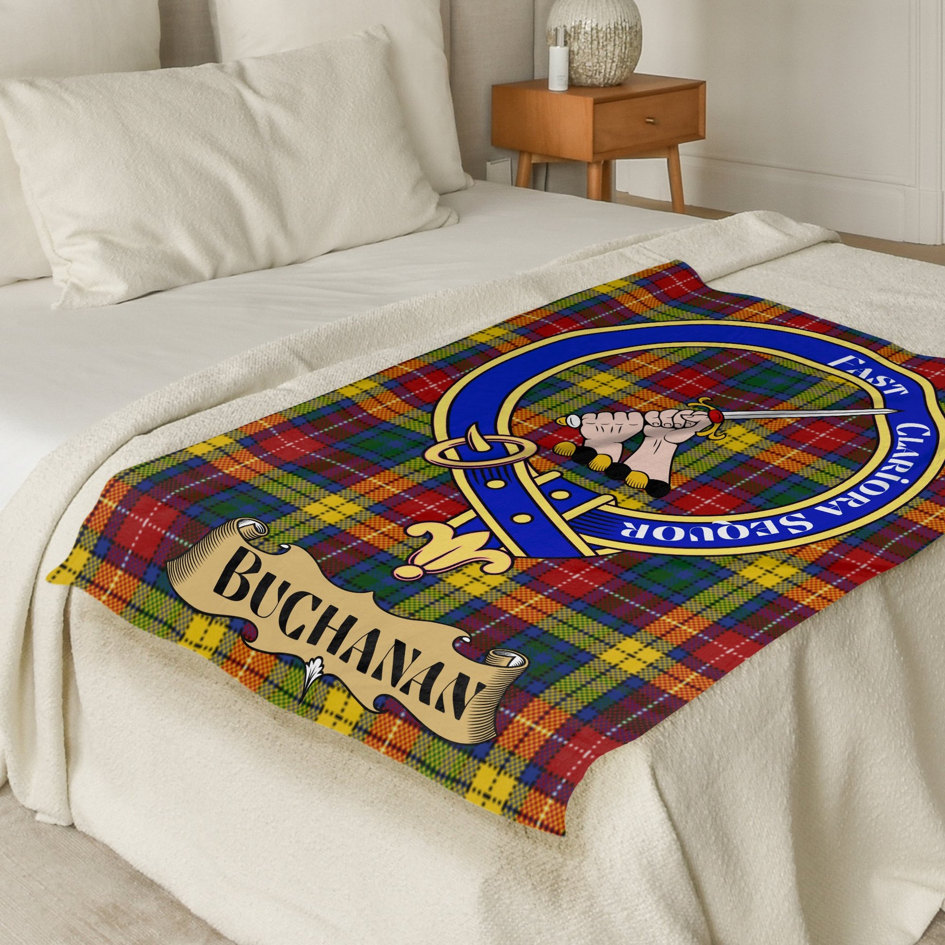 Scottish Clan Buchanan Crest Tartan Throw Blanket - Living Stone Gifts