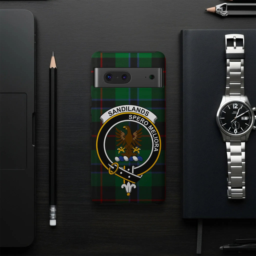 Sandilands clan crest tartan phone case on Samsung Galaxy — impact-resistant glossy wrap