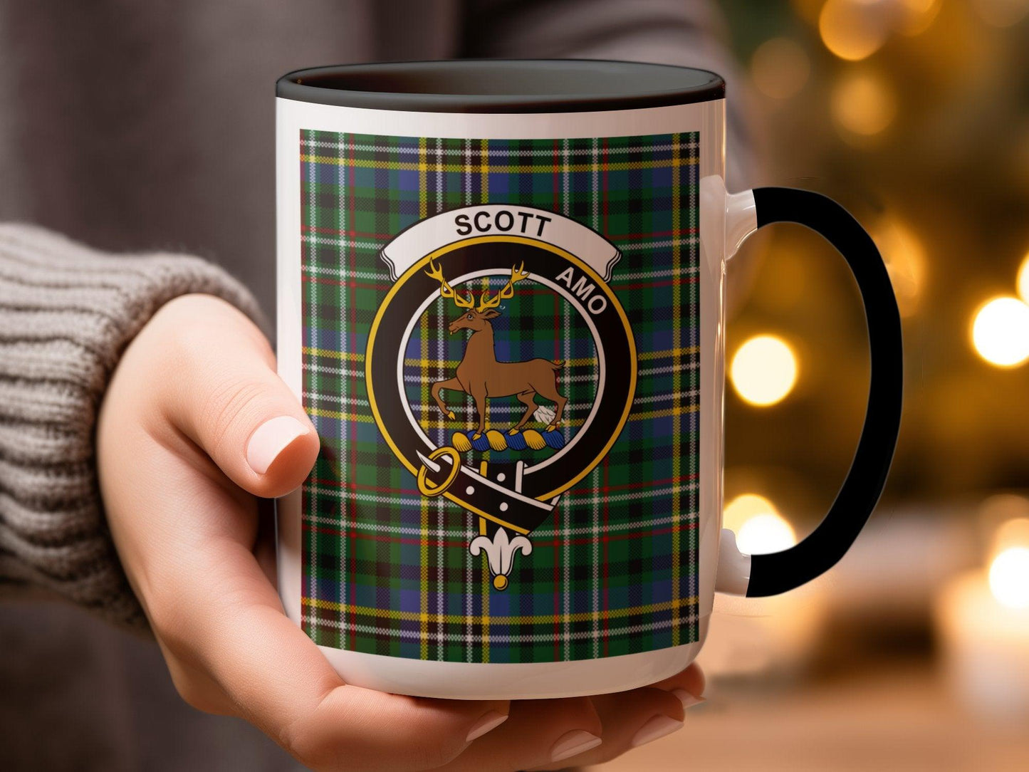 Scott Clan Crest Tartan Mug with Deer and Shield Design Mug - Living Stone Gifts