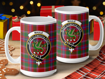 Scottish Clan Maule Crest Tartan Design Ceramic Mug - Living Stone Gifts