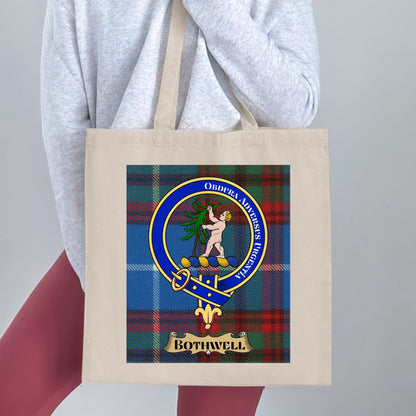 Bothwell Clan Crest on Tartan Design Tote Bag - Living Stone Gifts