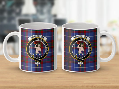 Pennycock Clan Crest Emblazoned Tartan Pattern Mug - Living Stone Gifts