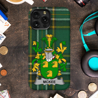Green family crest phone case with name McKee product type