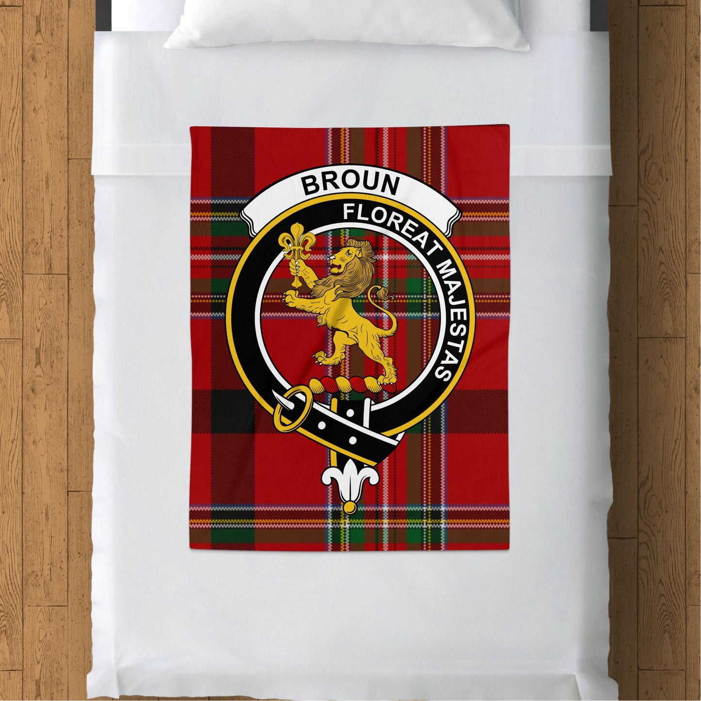 Broun Scottish Tartan Crest Throw Blanket - Living Stone Gifts