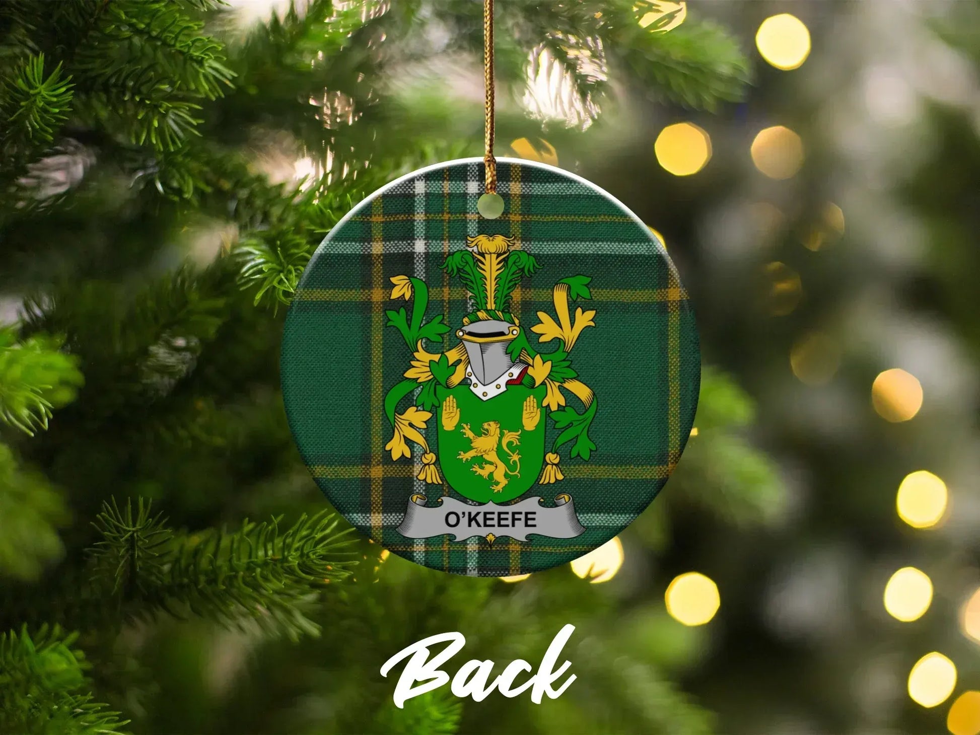 O'Keefe Family Crest Holiday Ornament Back product type