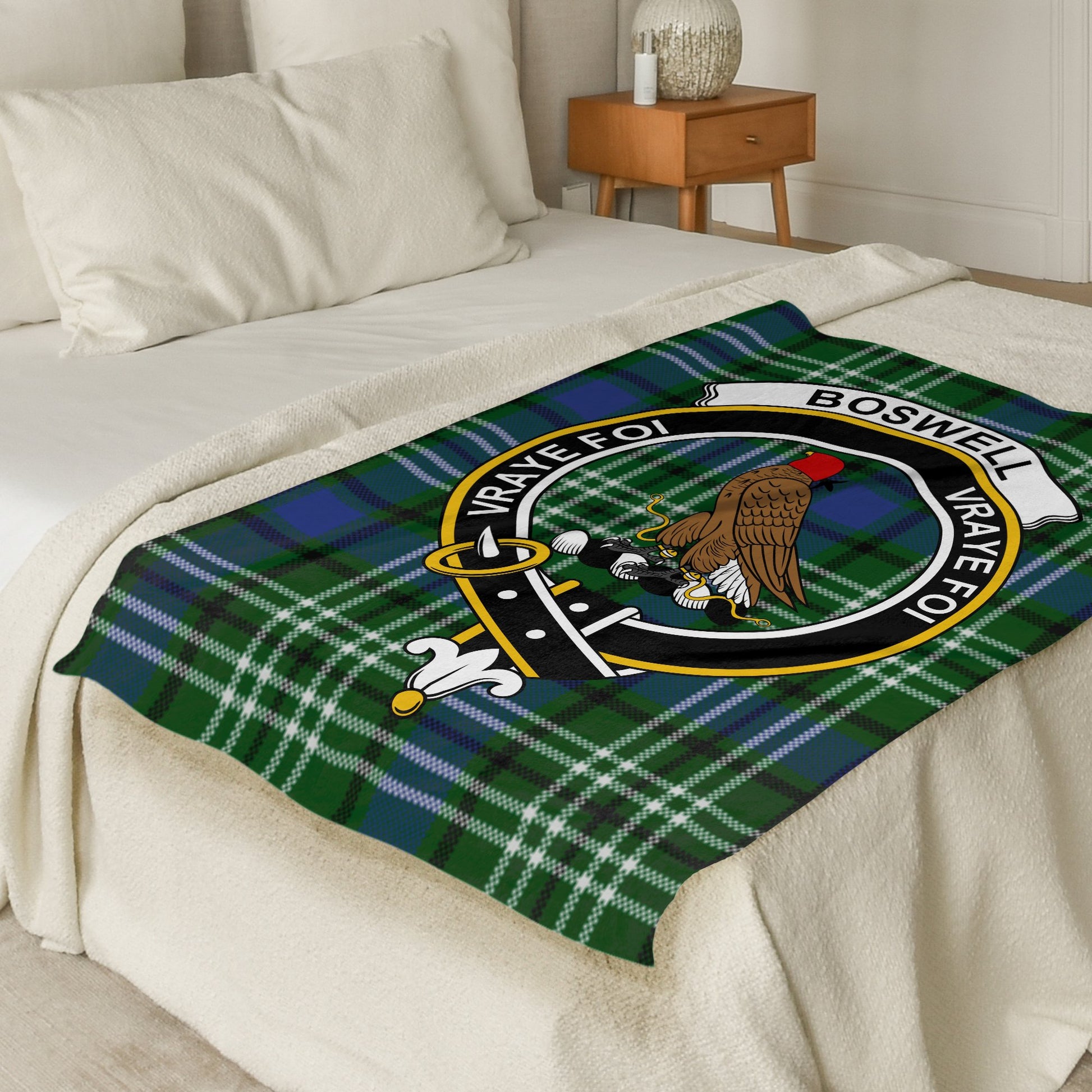 Scottish Clan Boswell Crest Tartan Throw Blanket - Living Stone Gifts