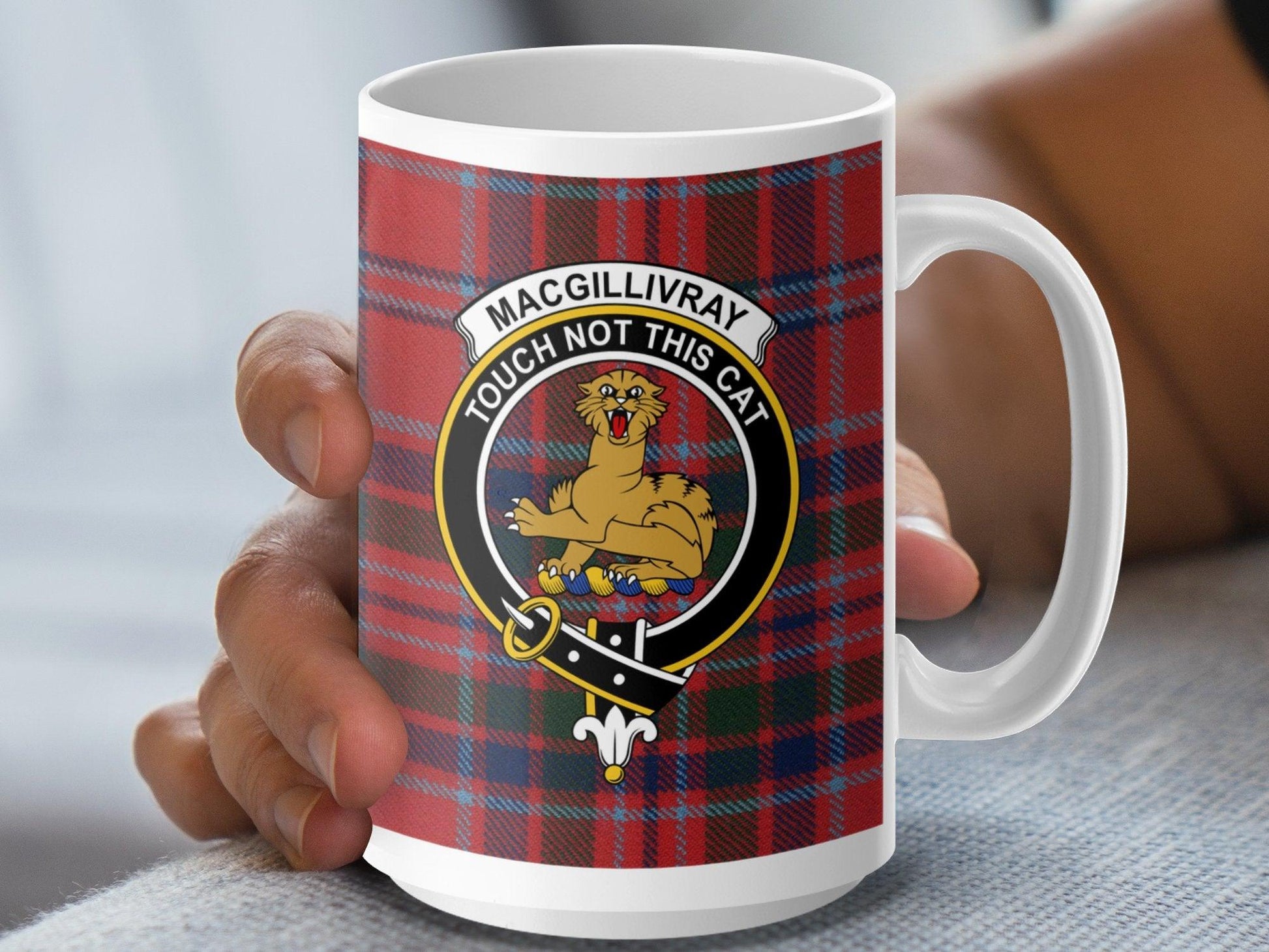 MacGillivray Clan Crest and Tartan Design Mug - Living Stone Gifts