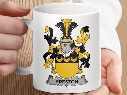 Preston Family Crest Coat of Arms Mug - Celtic Ancestry Gifts