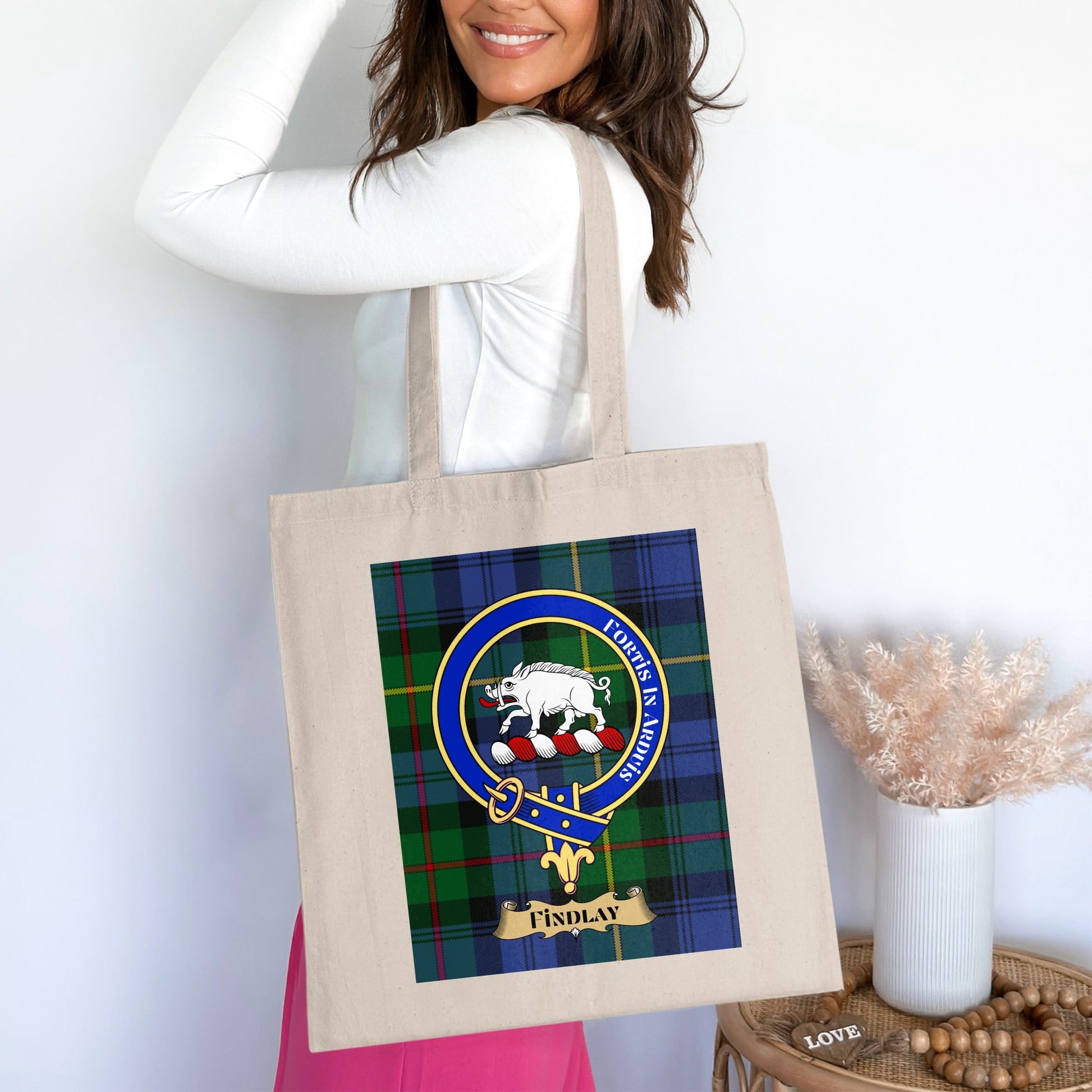 Findlay Clan Scottish Tartan Crest Design Tote Bag - Living Stone Gifts