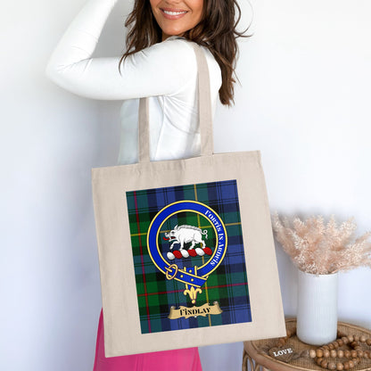 Findlay Clan Scottish Tartan Crest Design Tote Bag - Living Stone Gifts